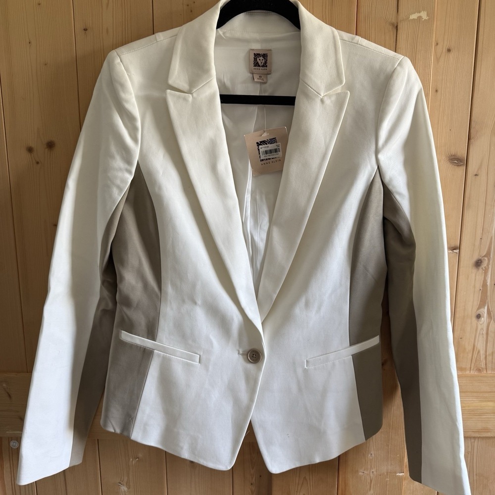 Anne Klein Blazer One Button Color Block White Women's Size 10 NWT